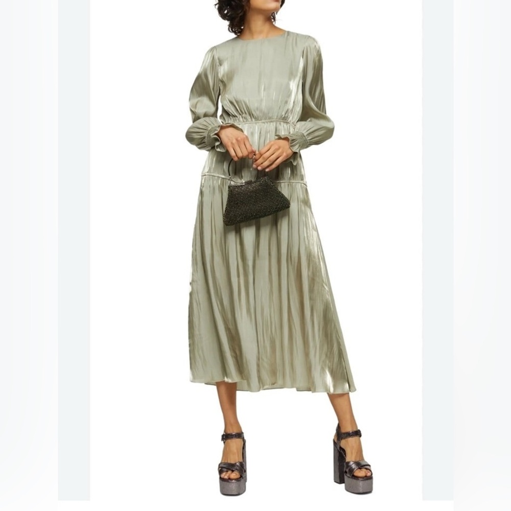 Topshop Smocked Long Sleeve Midi Dress